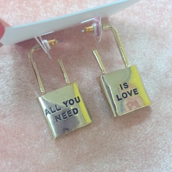 Brand New Betsey Johnson All You Need is Love Locket Crystal Rainbow Earrings - Picture 10 of 14